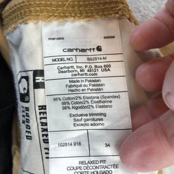 Carhartt Men's Work Shorts Size 34 Rugged Flex Relaxed Canvas Khaki Tan Casual - Picture 14 of 16